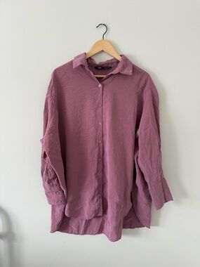 ZARA Dusty Rose Oversized Button-Up Shirt (size XS)